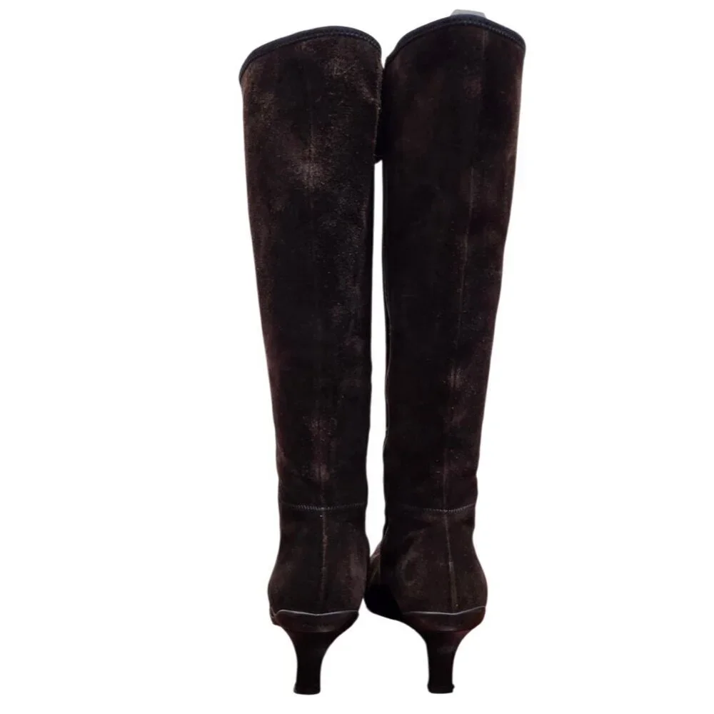 PRADA BROWN SUEDE HEELED BOOTS - EU 38.5/US 8 - Picture 10 of 16